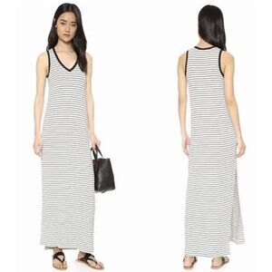 ATM Jersey Stretch Maxi Dress V Neck Soft Marble Black Stripes Women’s Size L